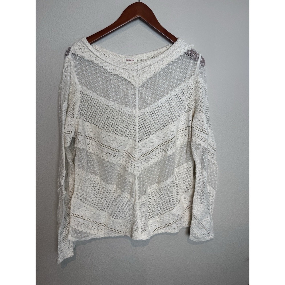 Sundance Lace For‎ Days Sheer Crochet Large Long Sleeve Top Ivory Cream Shirt